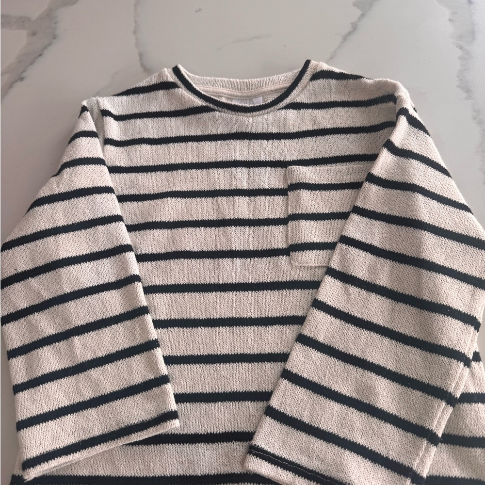 Zara Girls Black & Cream Striped Knit Sweater | Size 6 | Like New